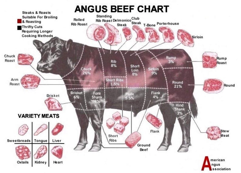 cuts of meat on cow