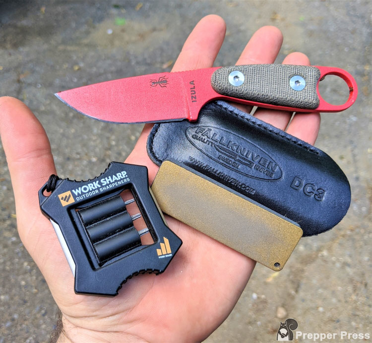 ESEE Izula neck knife with The Fallkniven DC3 and The Worksharp Micro