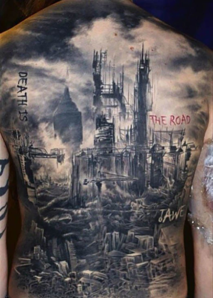 post-apocalyptic scenery tattoo