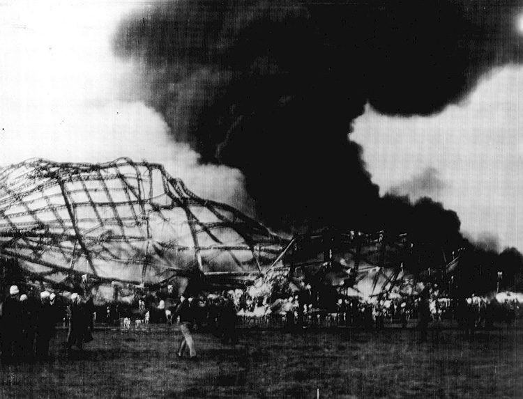 Flaming Hindenburg wreckage