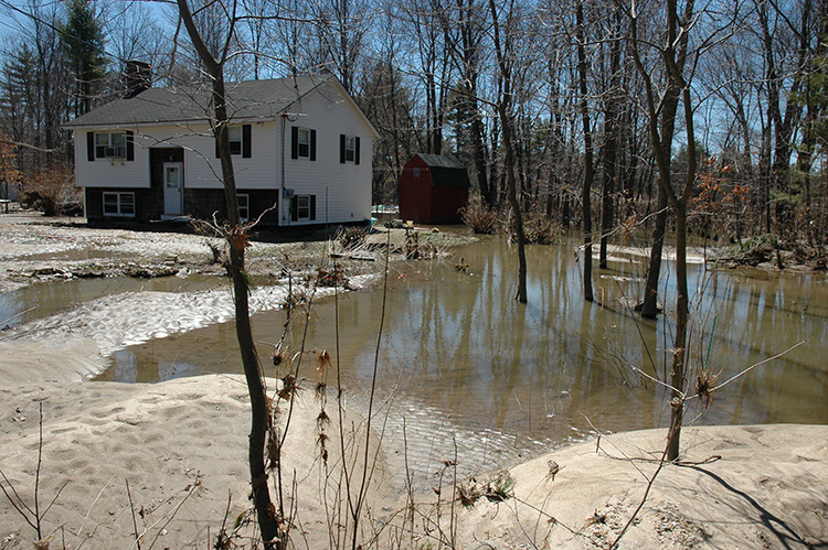 A home surrounded by flood waters following the Patriot's Day Nor'easter.