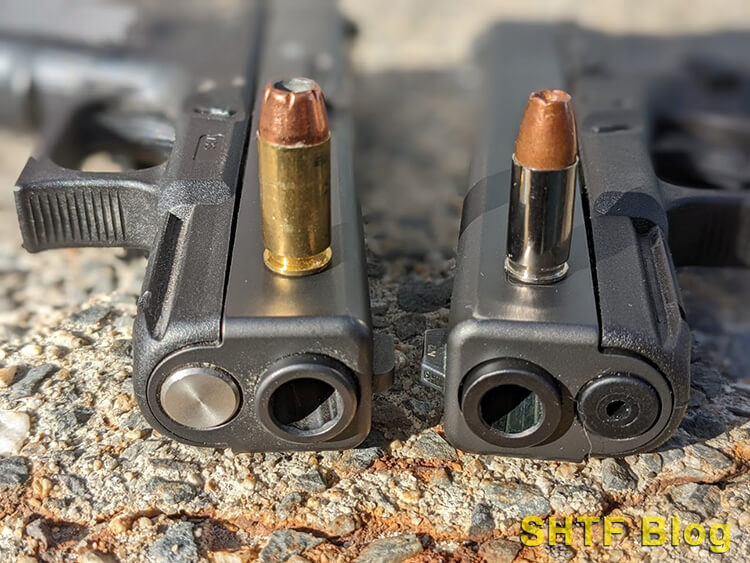 .40 S&W (left) vs. the 9mm (right) - the business end