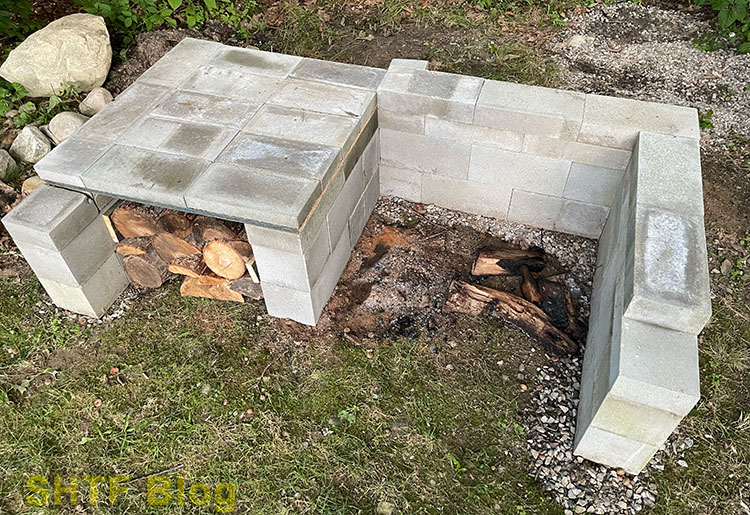 concrete block fire pit with optional side table