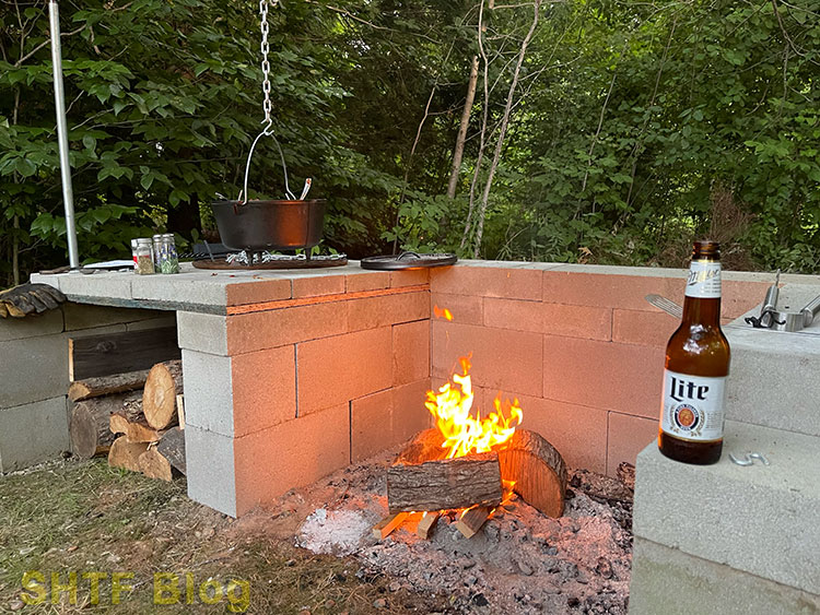outdoor concrete block cook station configuration