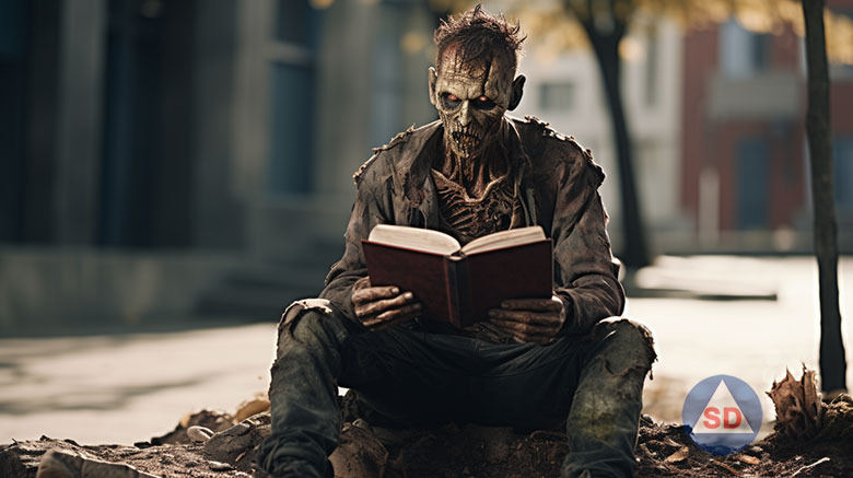 zombie reading a book